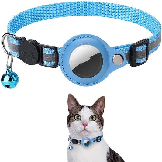 Sky Blue PawTrace collar with AirTag holder; AirTag shown is not included